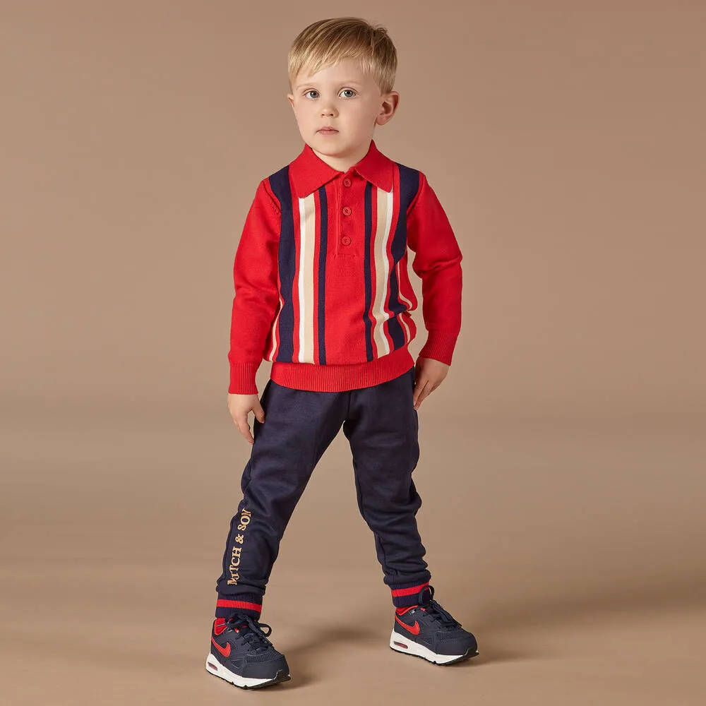 Boys Red Knitted Polo Shirt