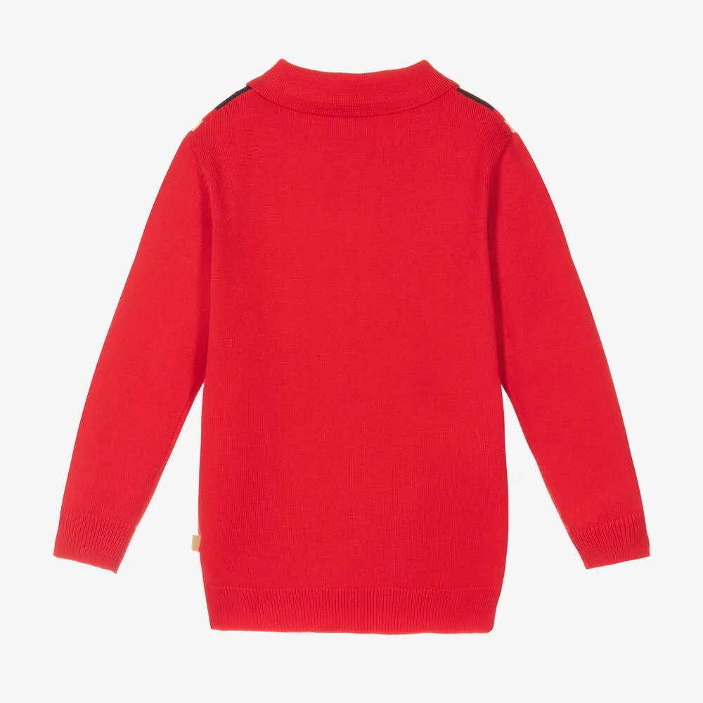 Boys Red Knitted Polo Shirt