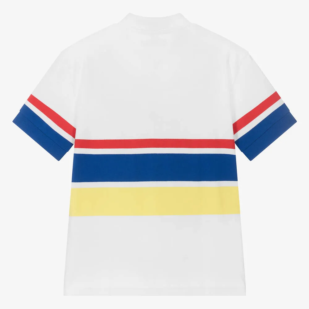 Boys White Cotton Stripe Polo Shirt