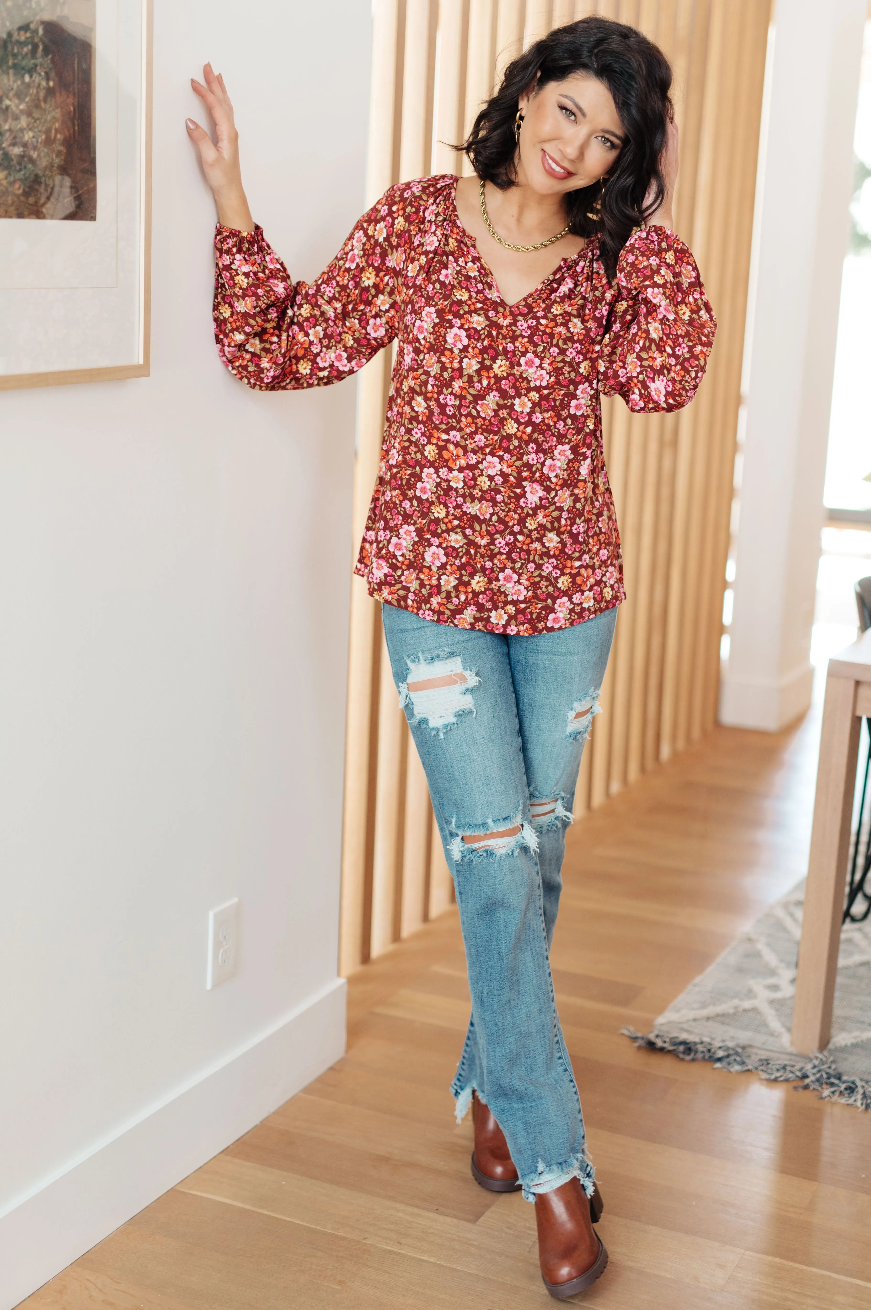 Brunch Blouse in Rust Floral