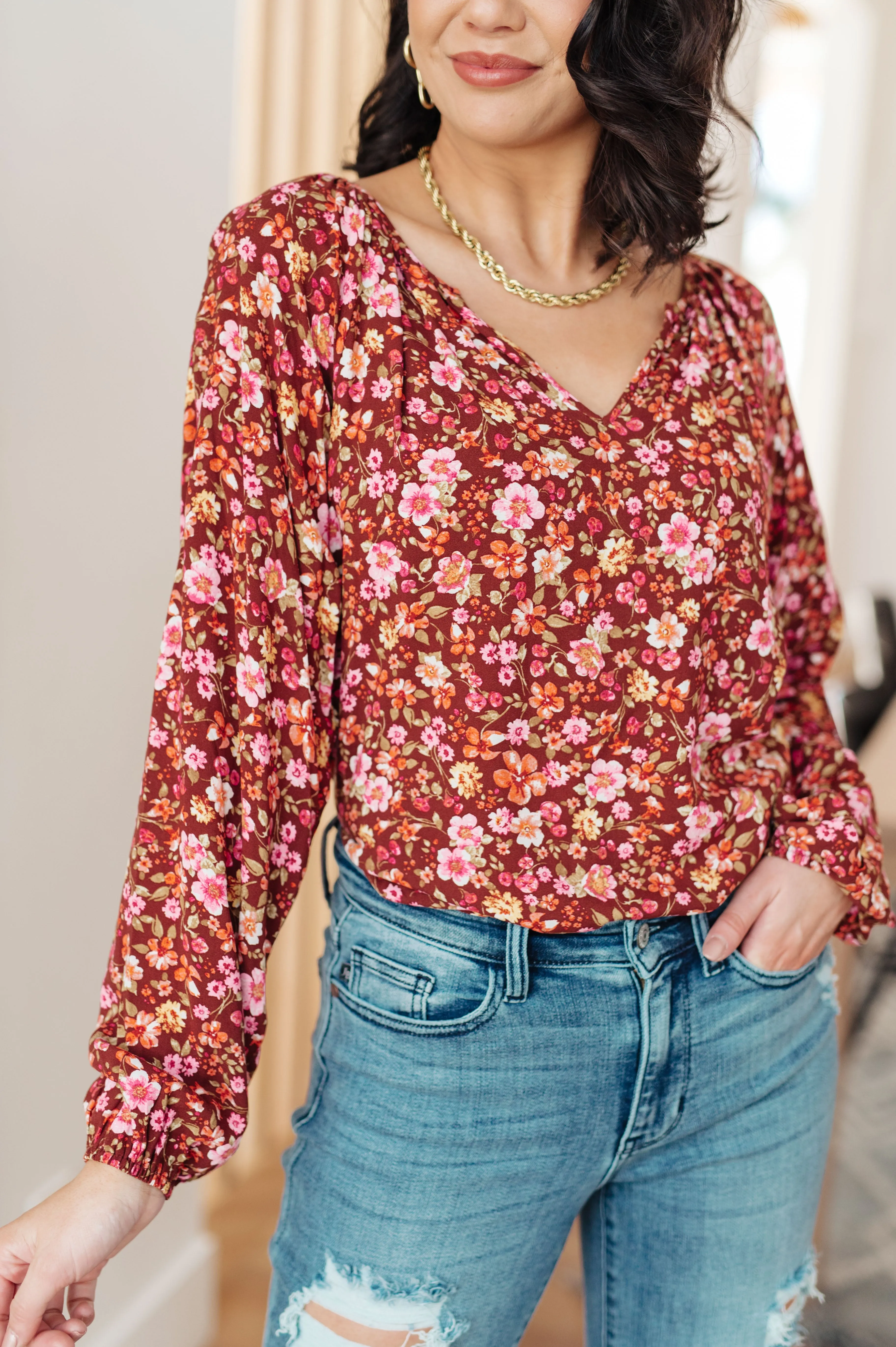 Brunch Blouse in Rust Floral