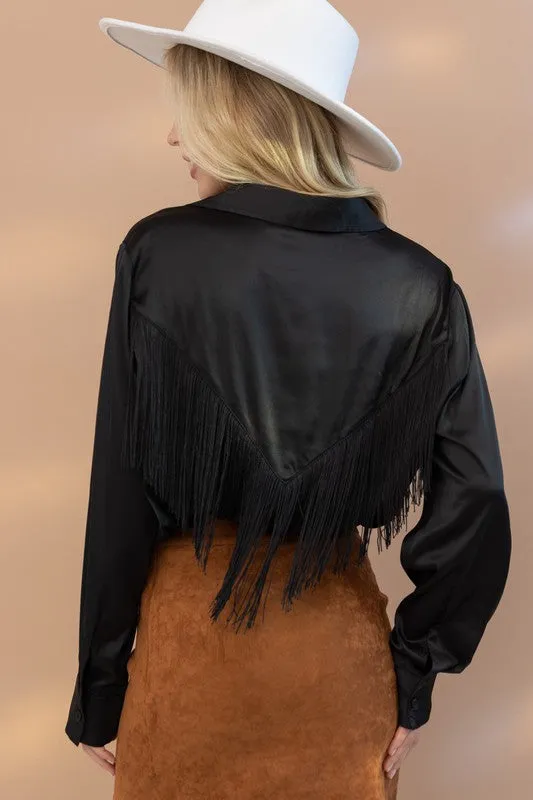 Chevron Fringe Satin Blouse