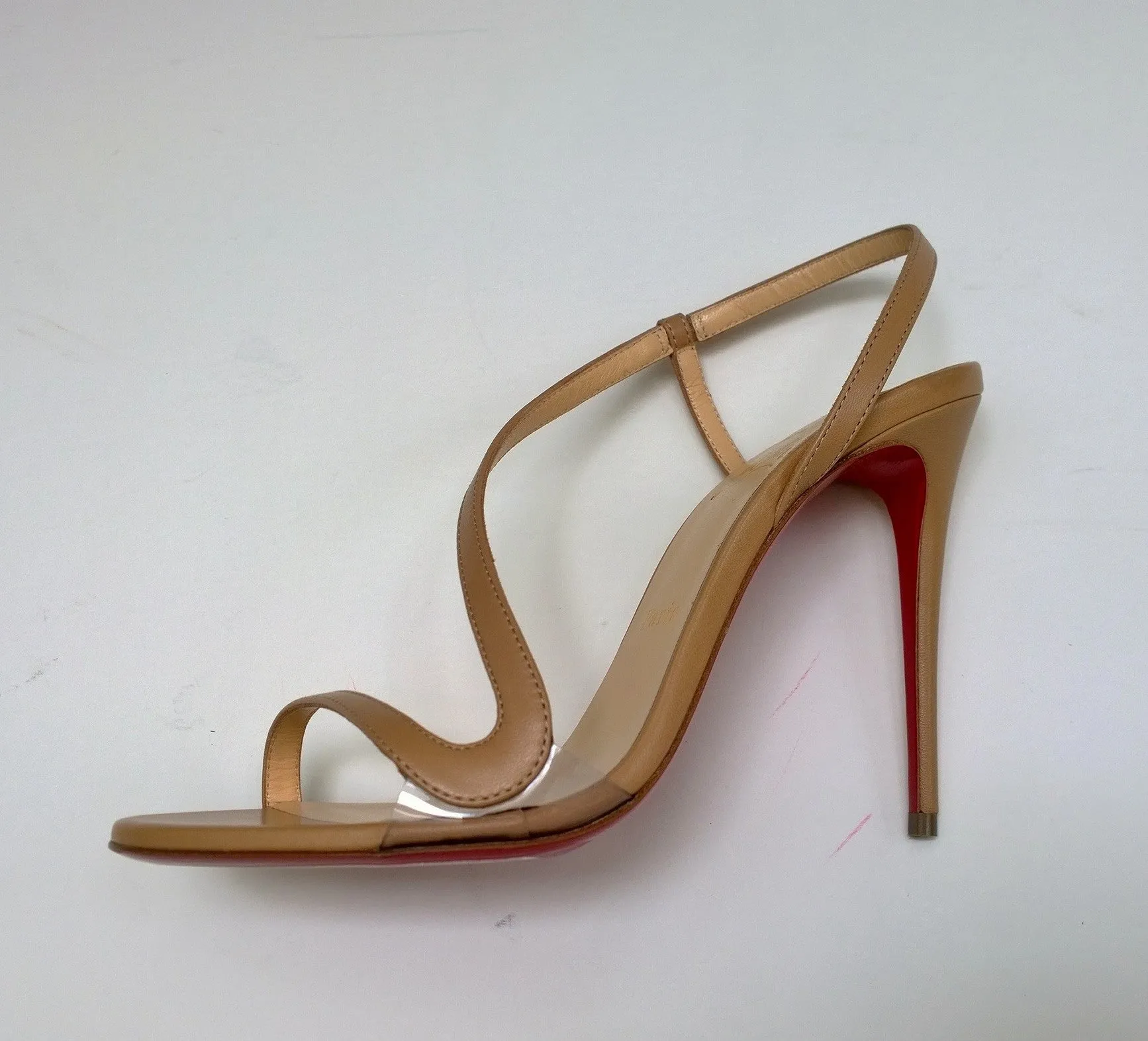 Christian Louboutin Rosalie 100 Warm Beige Nude Leather Sandals Slingback Heels