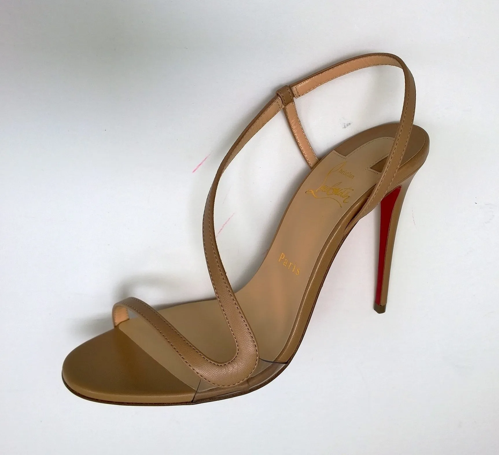 Christian Louboutin Rosalie 100 Warm Beige Nude Leather Sandals Slingback Heels