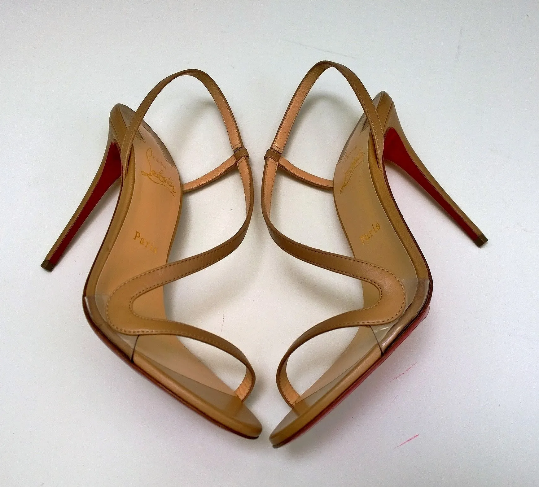 Christian Louboutin Rosalie 100 Warm Beige Nude Leather Sandals Slingback Heels