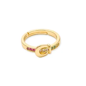 Cz belt open size ring 18k of gold plated