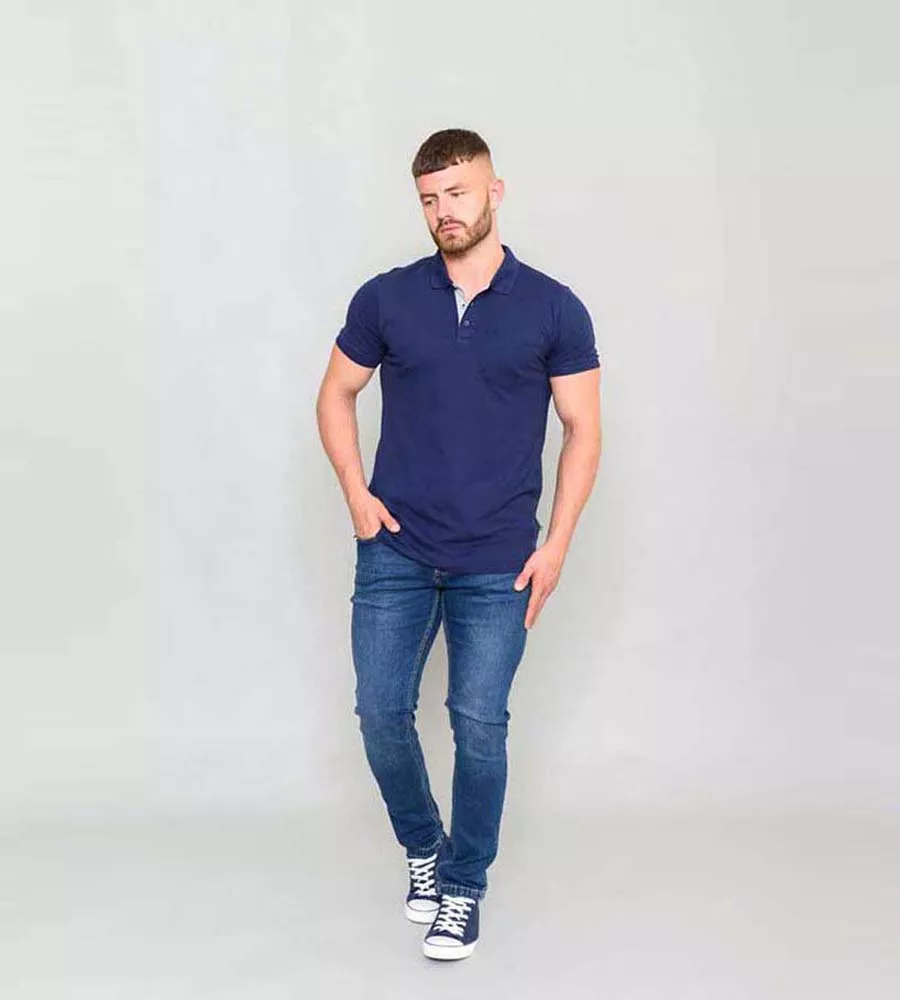 D555 Mens Fully Combed Navy Pique Polo Shirt With Pocket (GRANT NAVY)