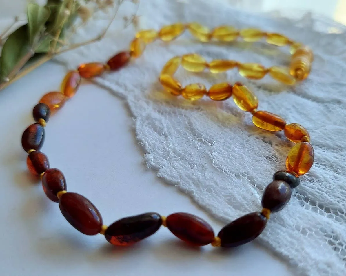 Fancy OMBRE Baltic Amber Bean Necklace w/ Tag Cert & GIA 