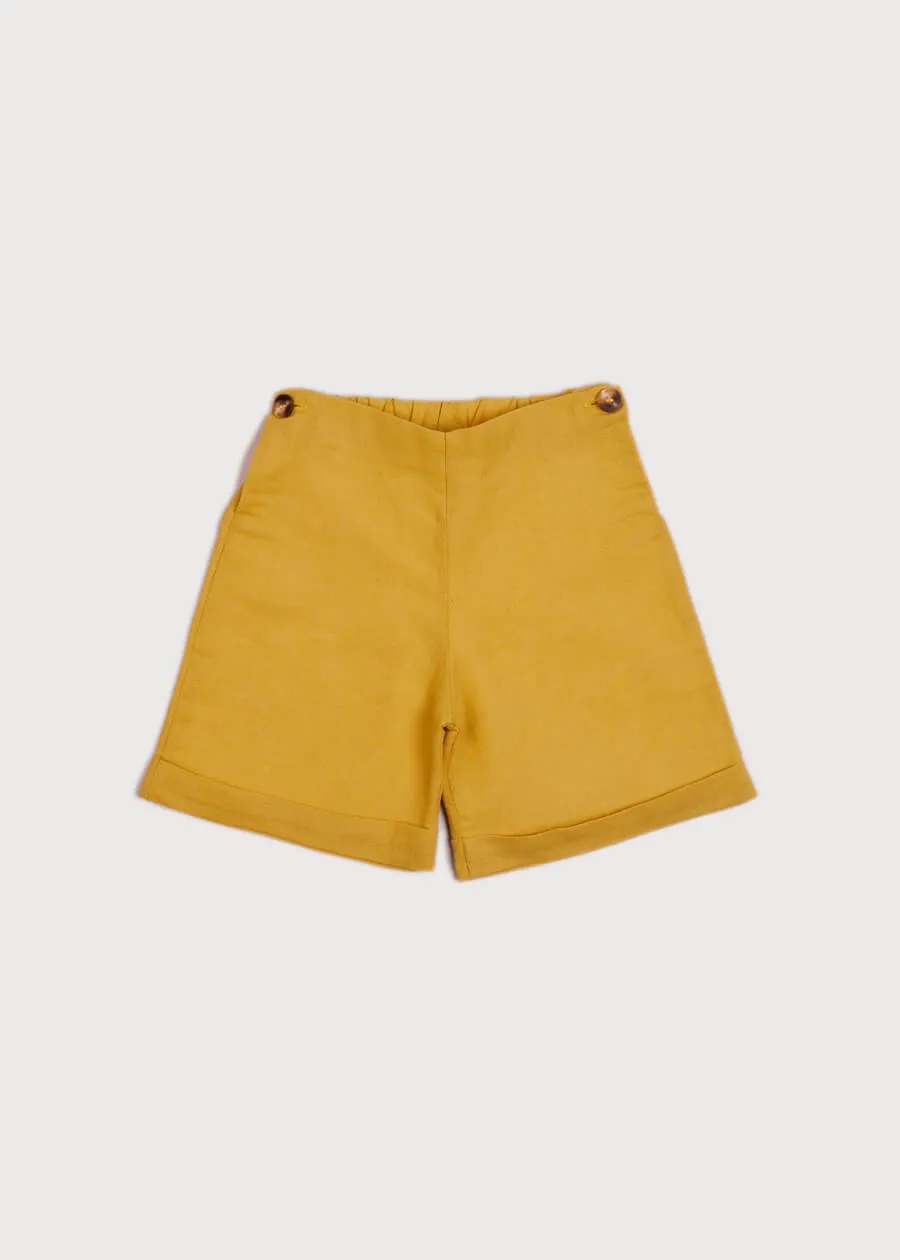 Faux Pocket Elasticated Waist Shorts in Mustard (18mths-3yrs)