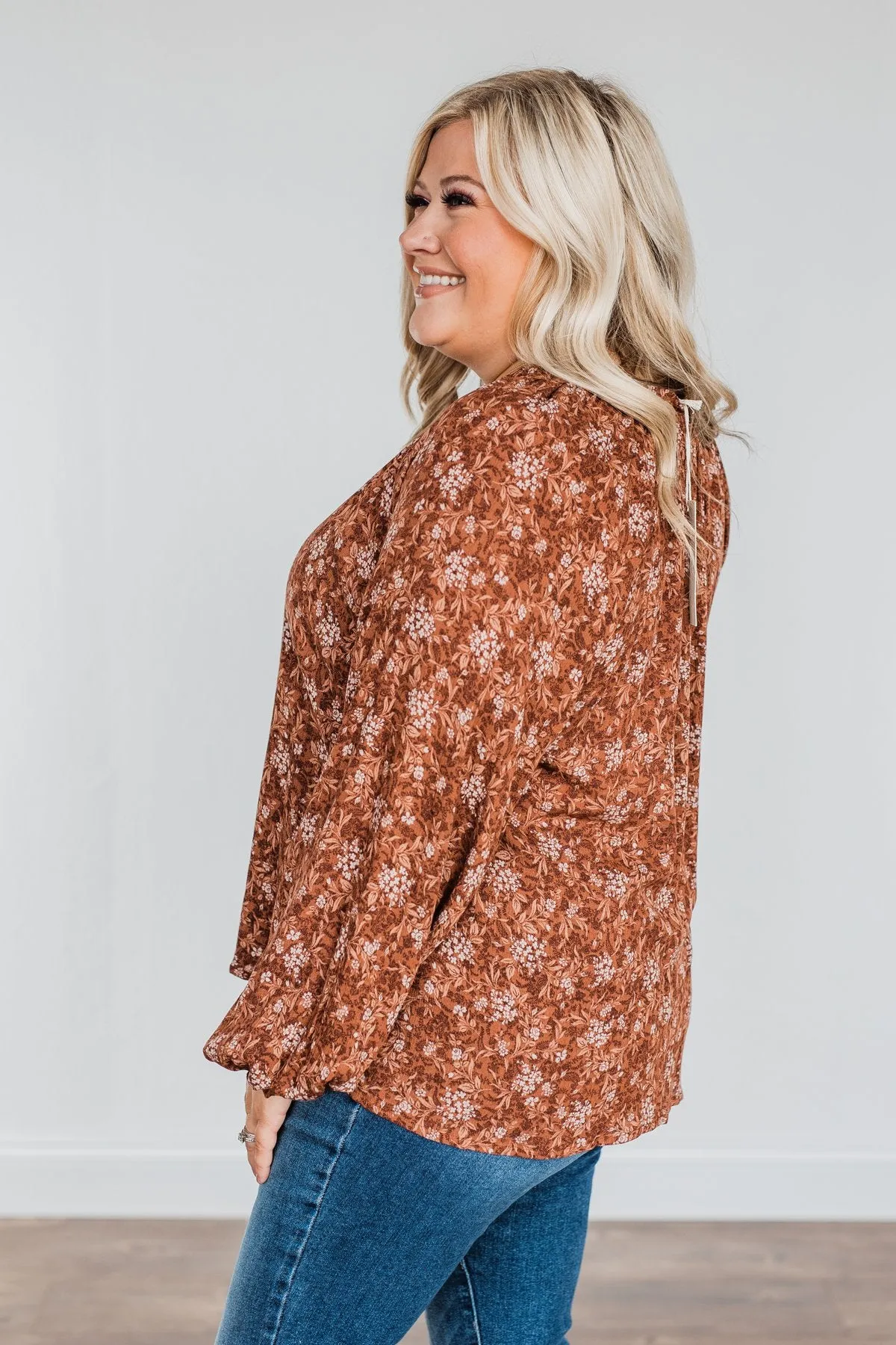 Feeling Butterflies Floral Button Blouse- Rust