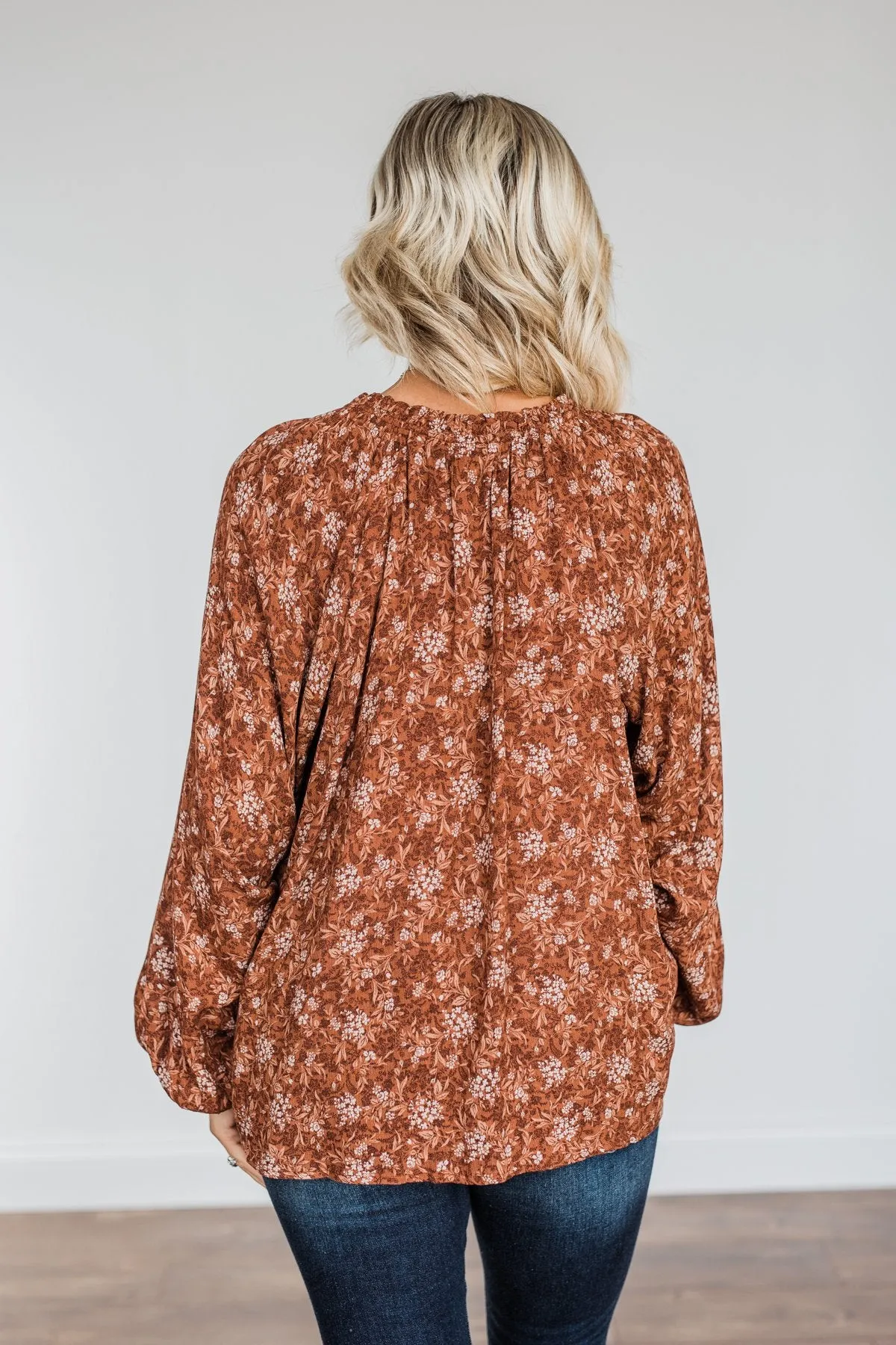 Feeling Butterflies Floral Button Blouse- Rust