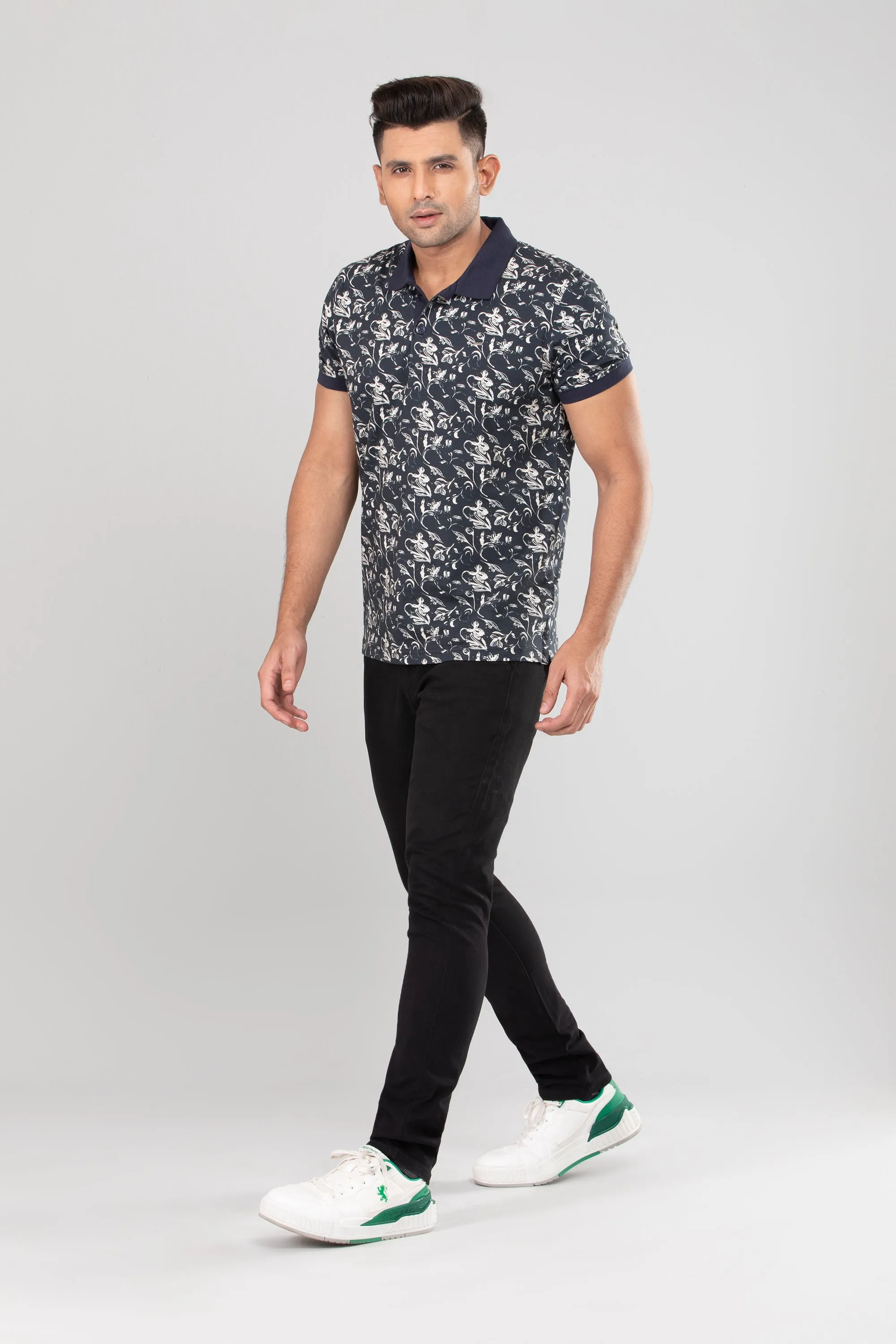 Floral Printed Polo Shirt