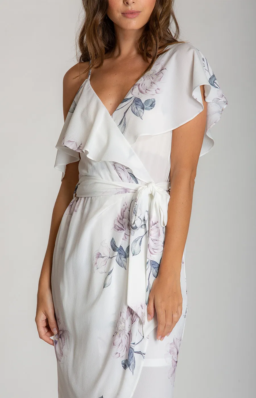 Floral V-Neckline Dress with Asymmetrical Hem (SSD119-4A)