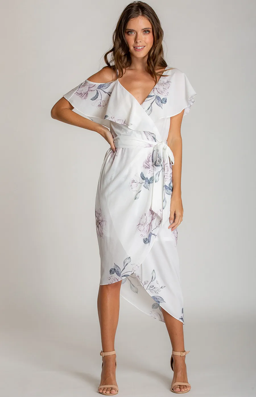 Floral V-Neckline Dress with Asymmetrical Hem (SSD119-4A)