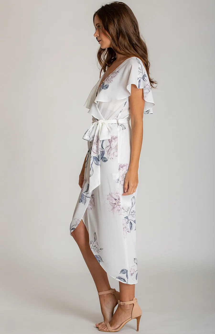 Floral V-Neckline Dress with Asymmetrical Hem (SSD119-4A)