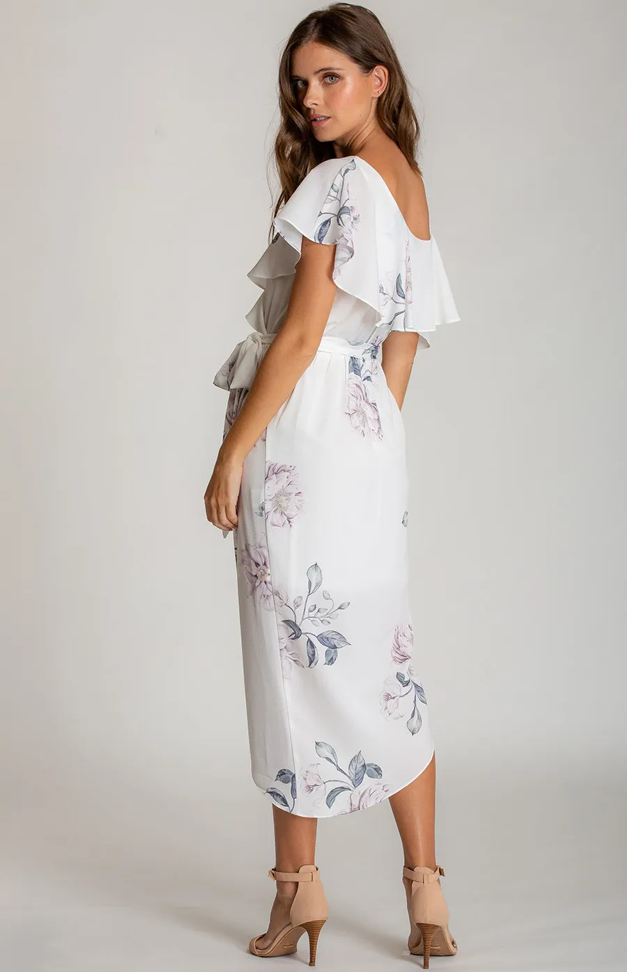 Floral V-Neckline Dress with Asymmetrical Hem (SSD119-4A)