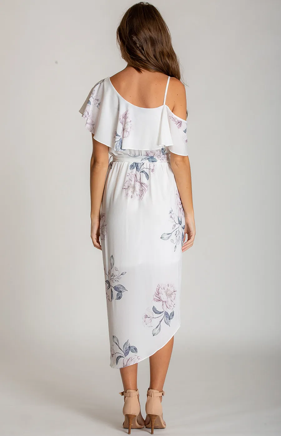 Floral V-Neckline Dress with Asymmetrical Hem (SSD119-4A)