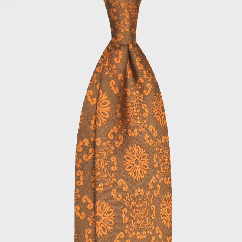 F.Marino Handmade Jacquard Silk Tie 3-Fold Fantasy Floreal | Bronze