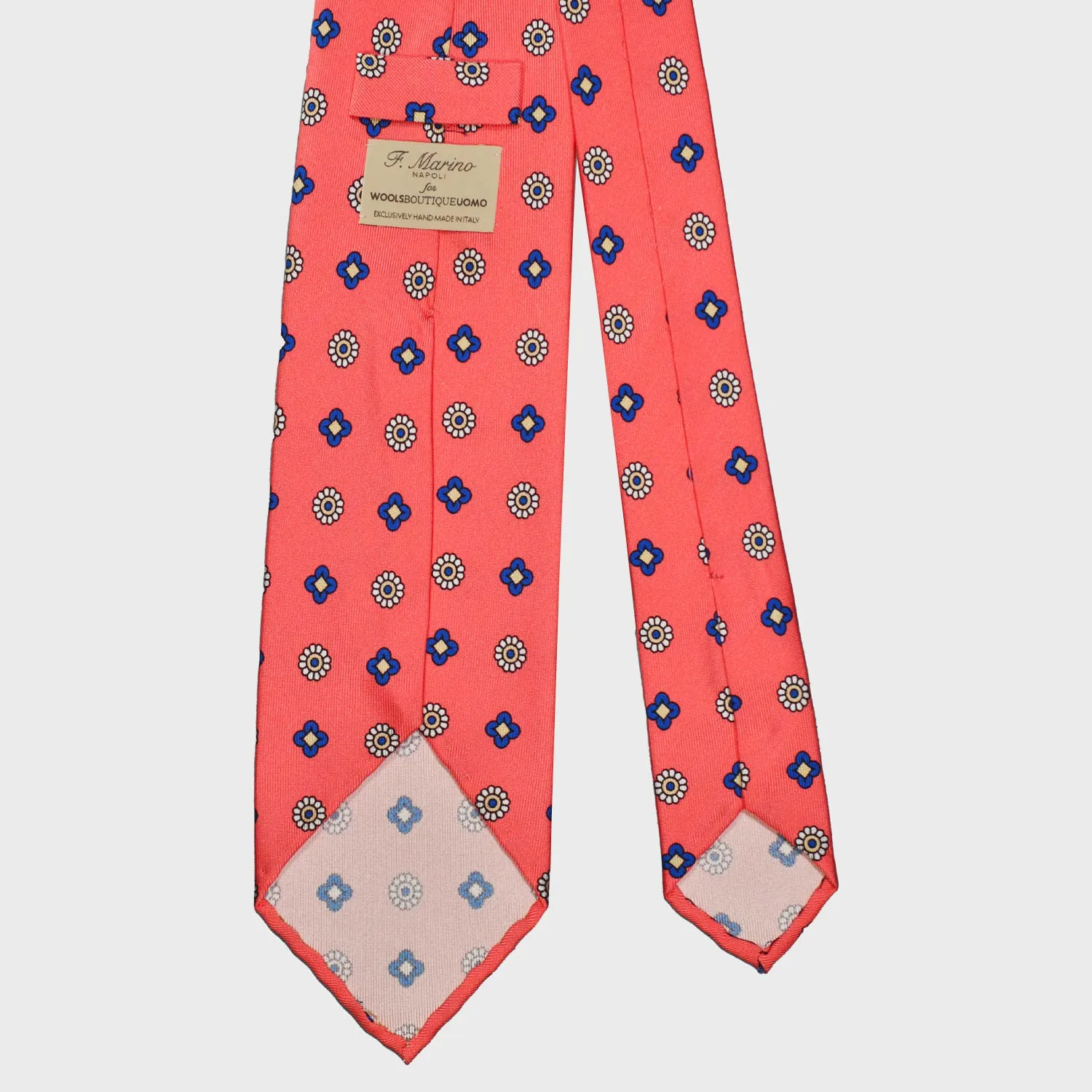 F.Marino Silk Tie 3 Folds Diamonds Salmon Pink