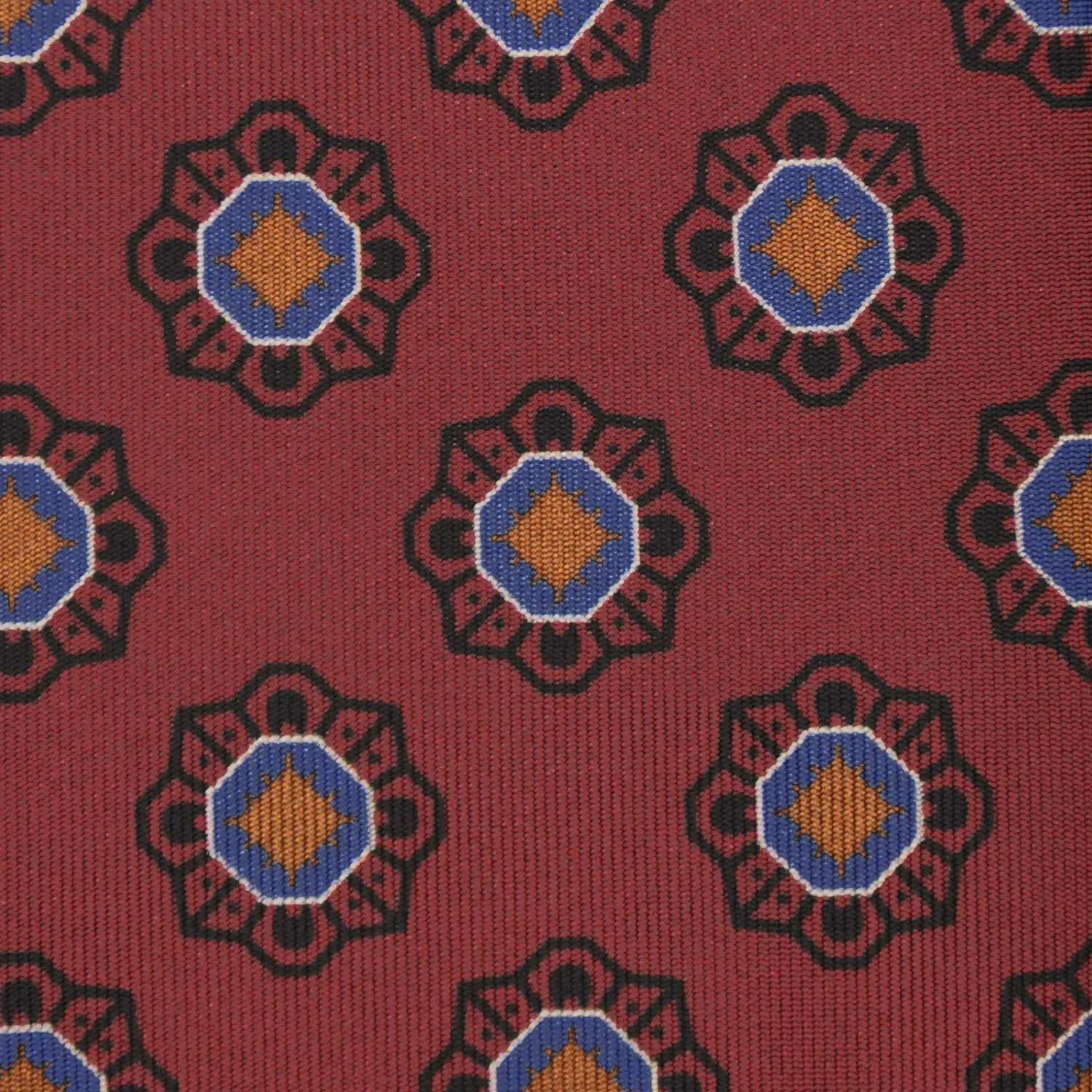 F.Marino Silk Tie 3 Folds Geometric Flower Brick Red