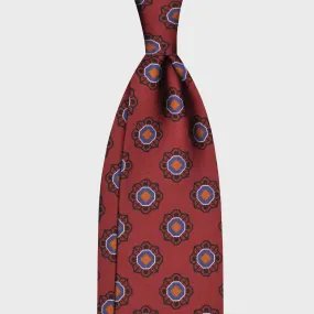 F.Marino Silk Tie 3 Folds Geometric Flower Brick Red