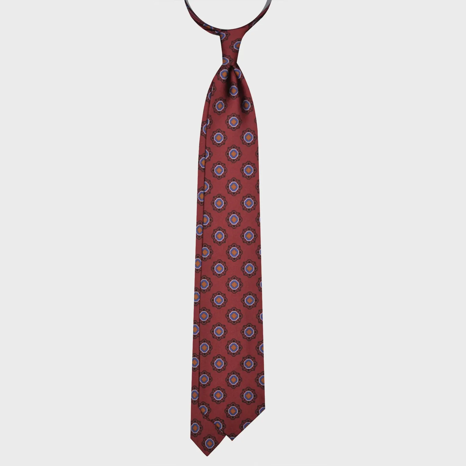 F.Marino Silk Tie 3 Folds Geometric Flower Brick Red