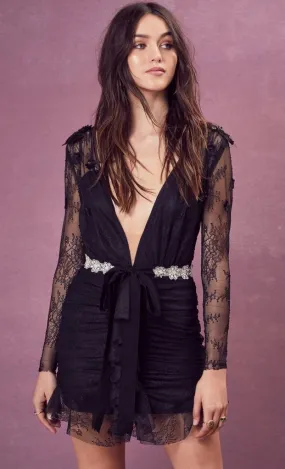 For Love and Lemons Daisy Lace Mini Dress Black