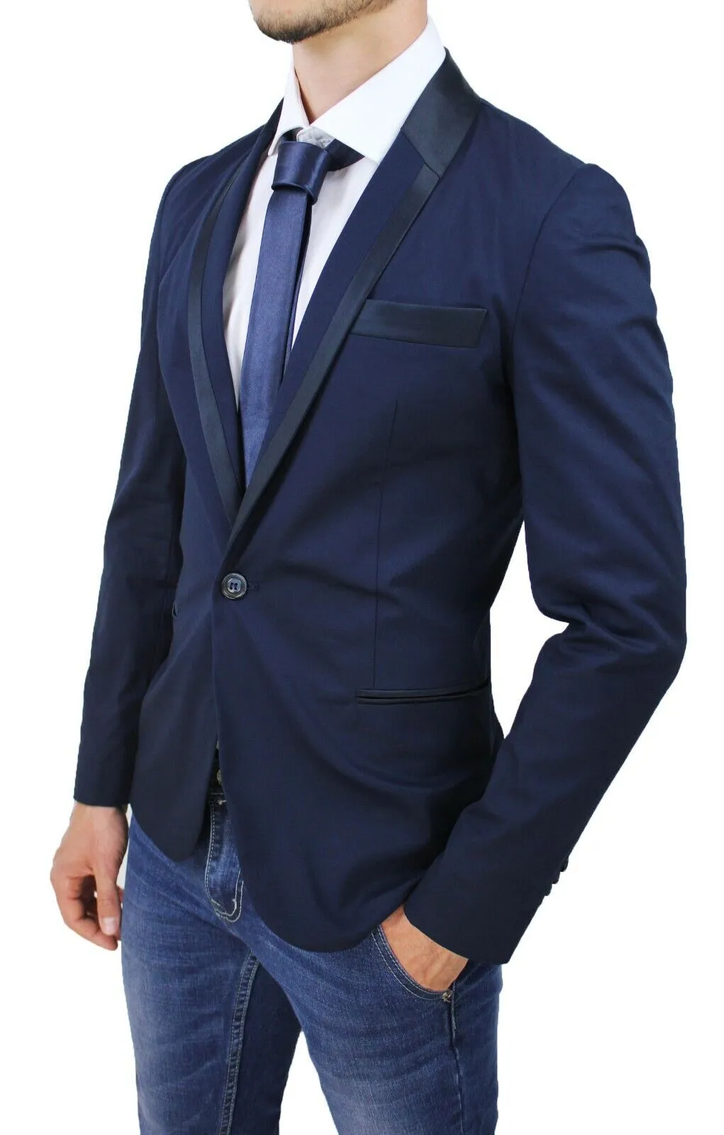 Giacca uomo primavera estate blu scuro elegante casual blazer in cotone