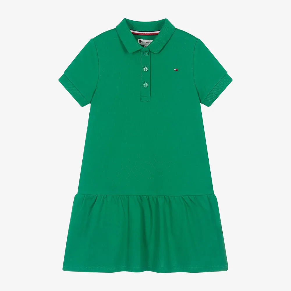 Girls Green Cotton Polo Shirt Dress