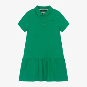 Girls Green Cotton Polo Shirt Dress