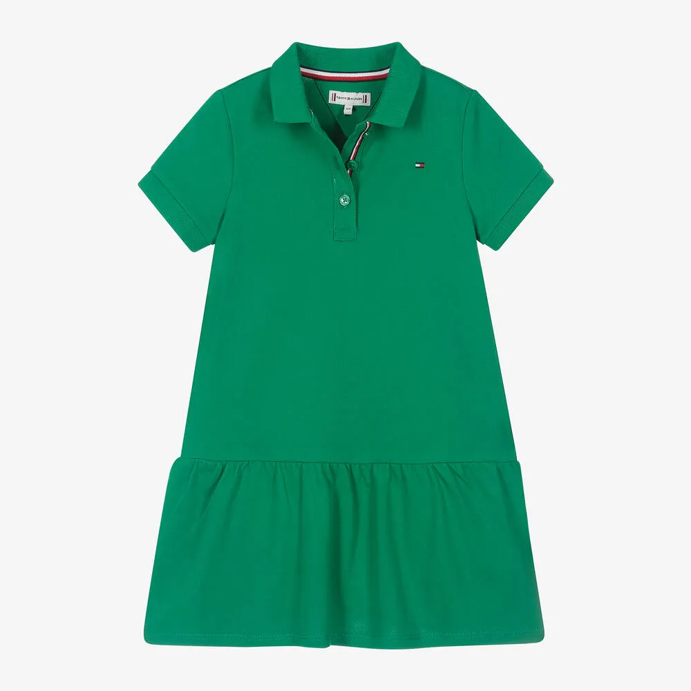 Girls Green Cotton Polo Shirt Dress