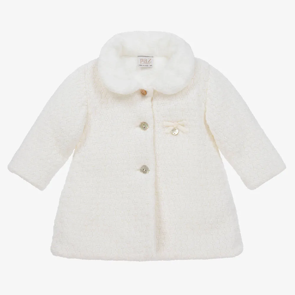 Girls Ivory Merino Wool Knit Coat