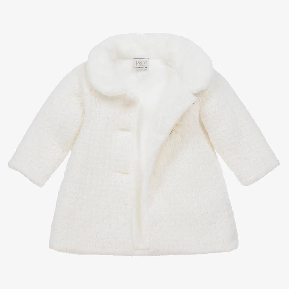 Girls Ivory Merino Wool Knit Coat