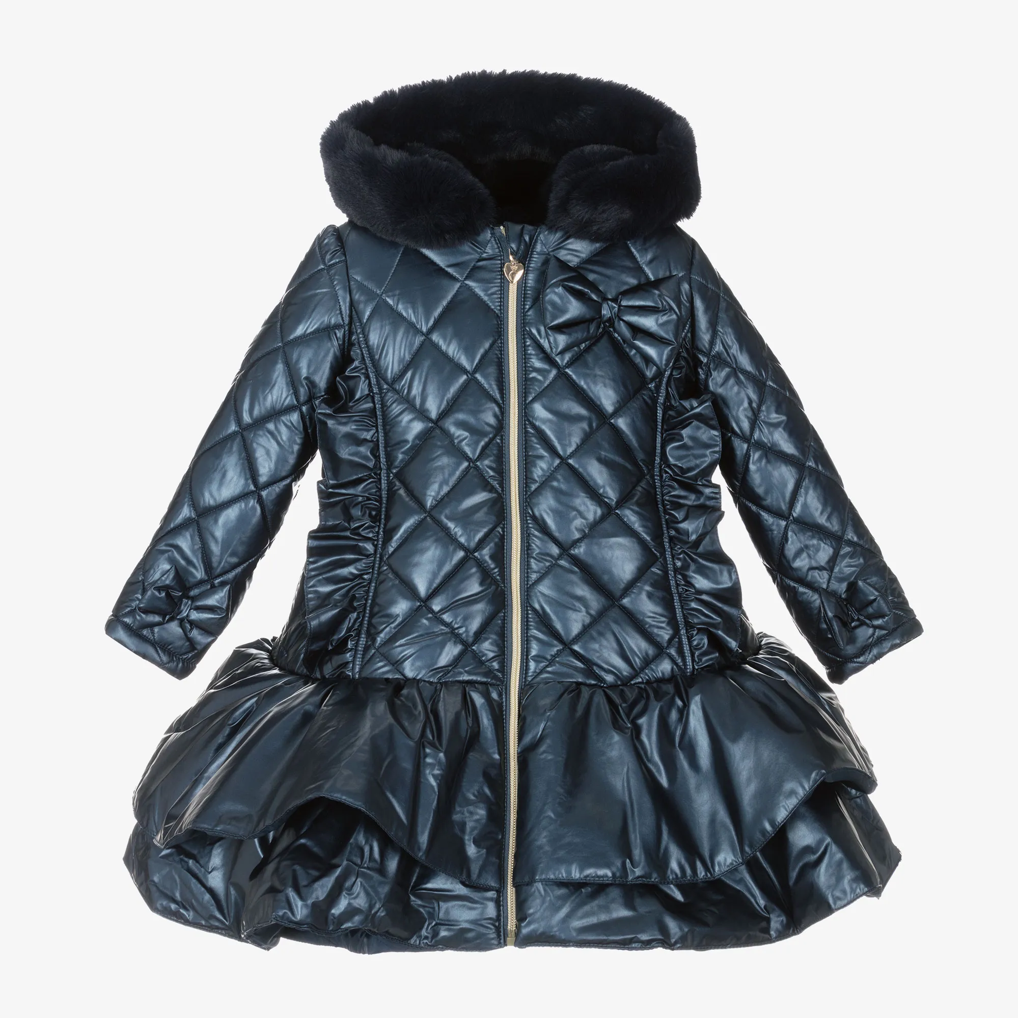 Girls Navy Blue Quilted Hooded Coat