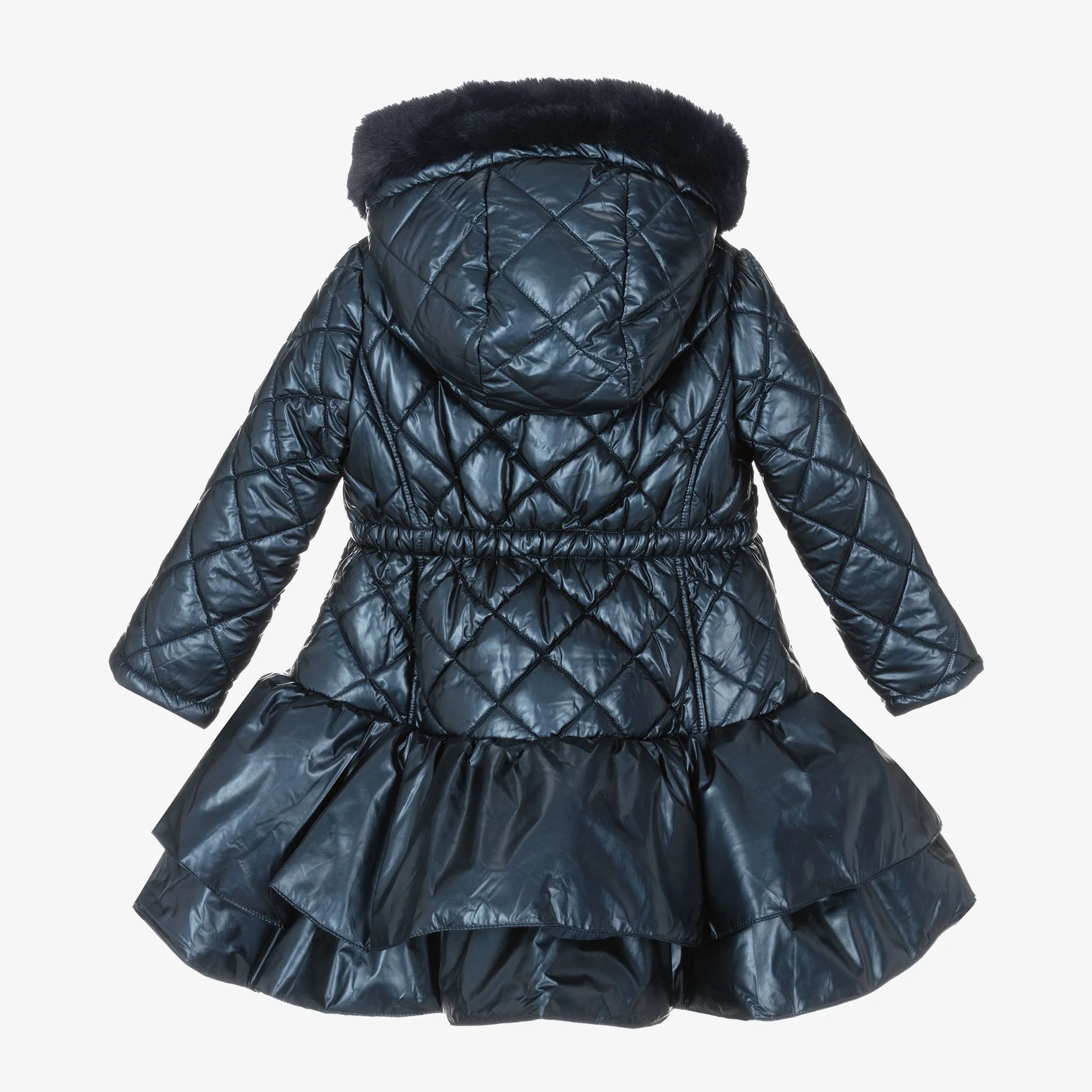 Girls Navy Blue Quilted Hooded Coat