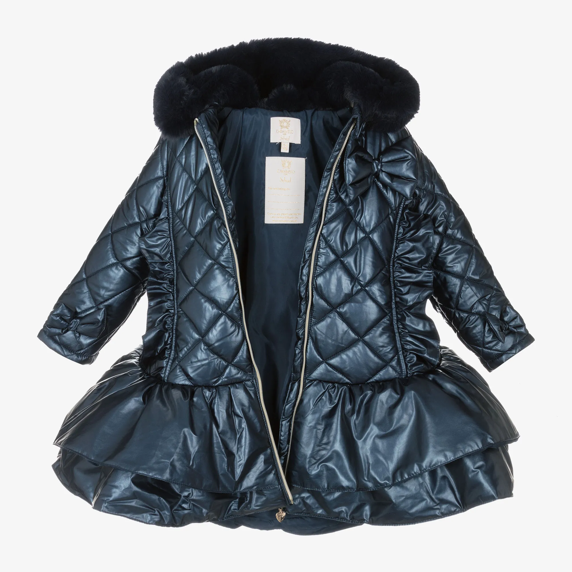 Girls Navy Blue Quilted Hooded Coat