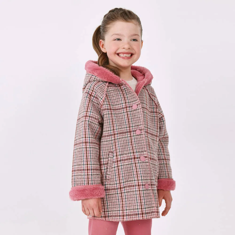 Girls Pink & Blue Check Coat