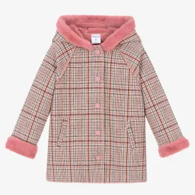 Girls Pink & Blue Check Coat