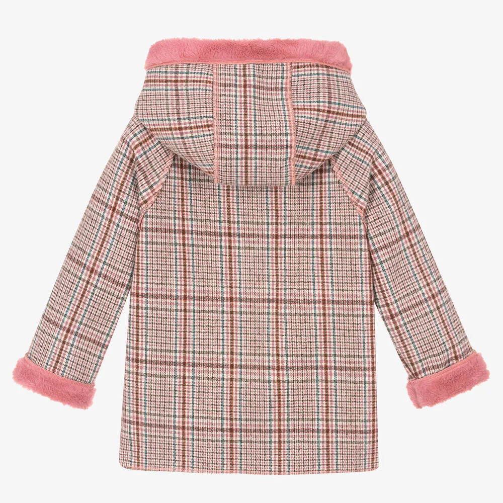 Girls Pink & Blue Check Coat