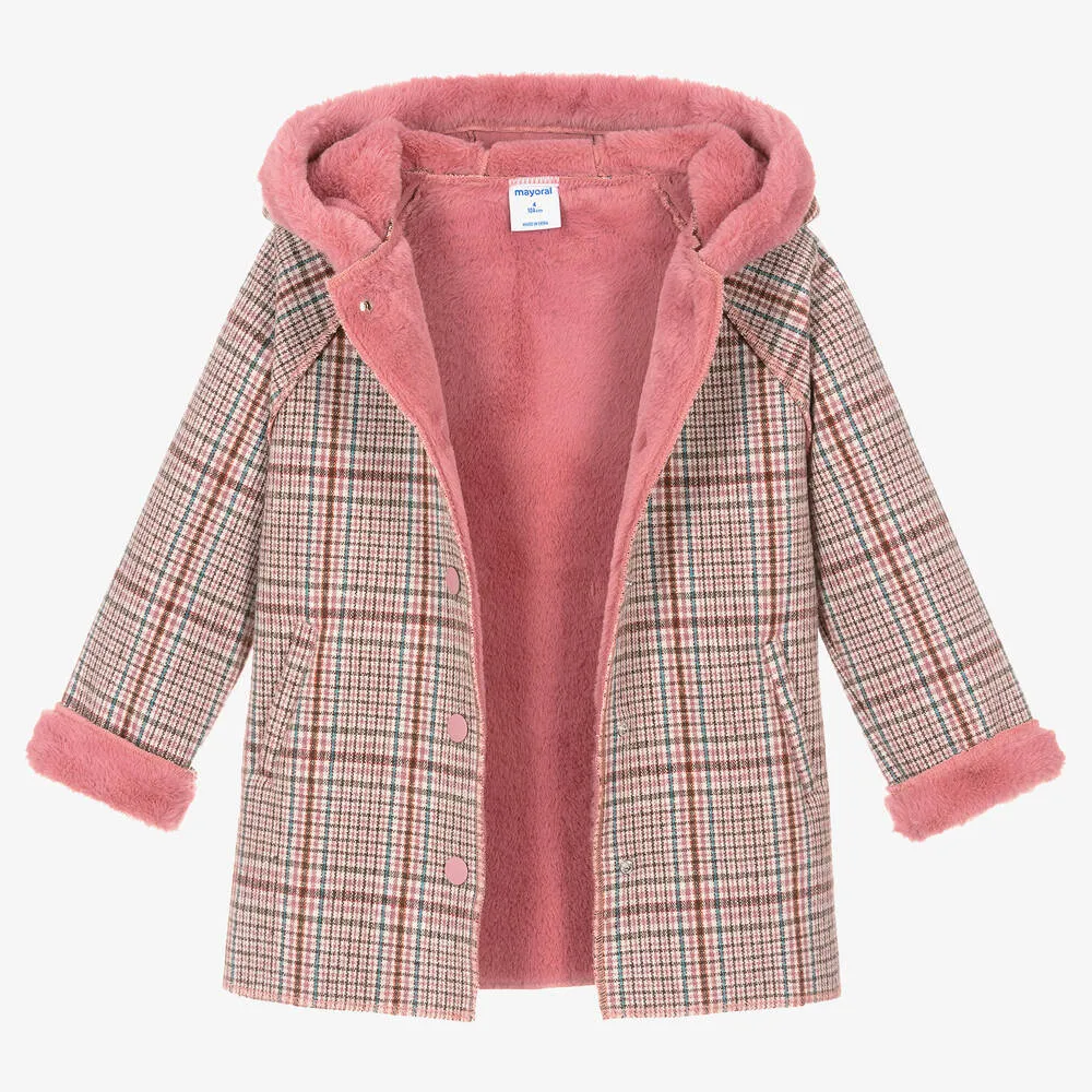 Girls Pink & Blue Check Coat