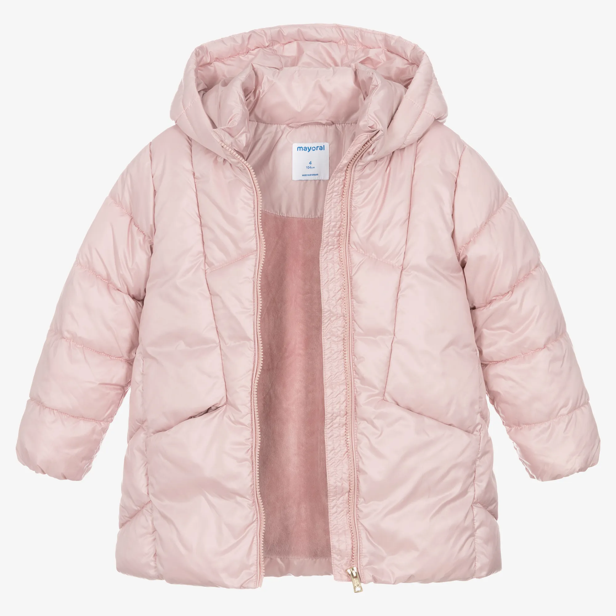 Girls Pink Hooded Puffer Coat