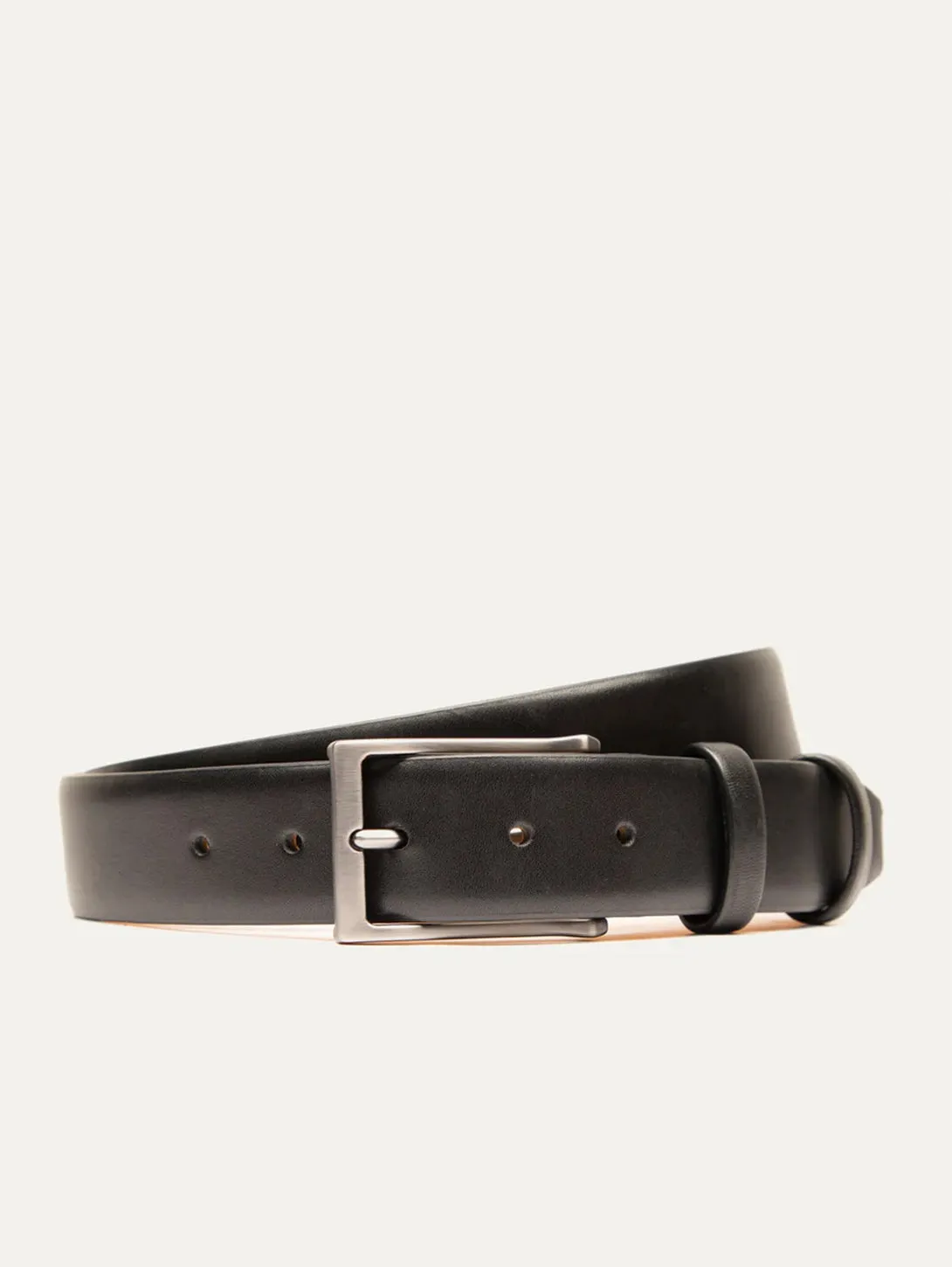 Glazed Calf Leather Belt - Black