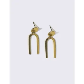 Gold Geo U Drop Earrings