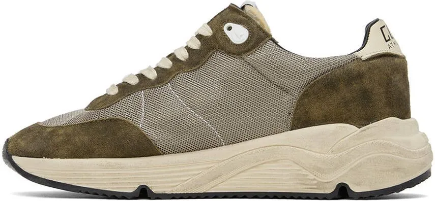 Golden Goose Khaki & Beige Running Sole Sneakers