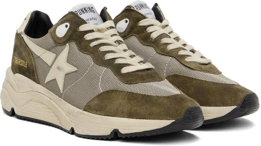 Golden Goose Khaki & Beige Running Sole Sneakers