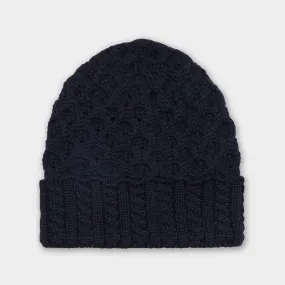 IRELANDSEYE The Sustainable Edit Aran-Knit Beanie Hat - Navy