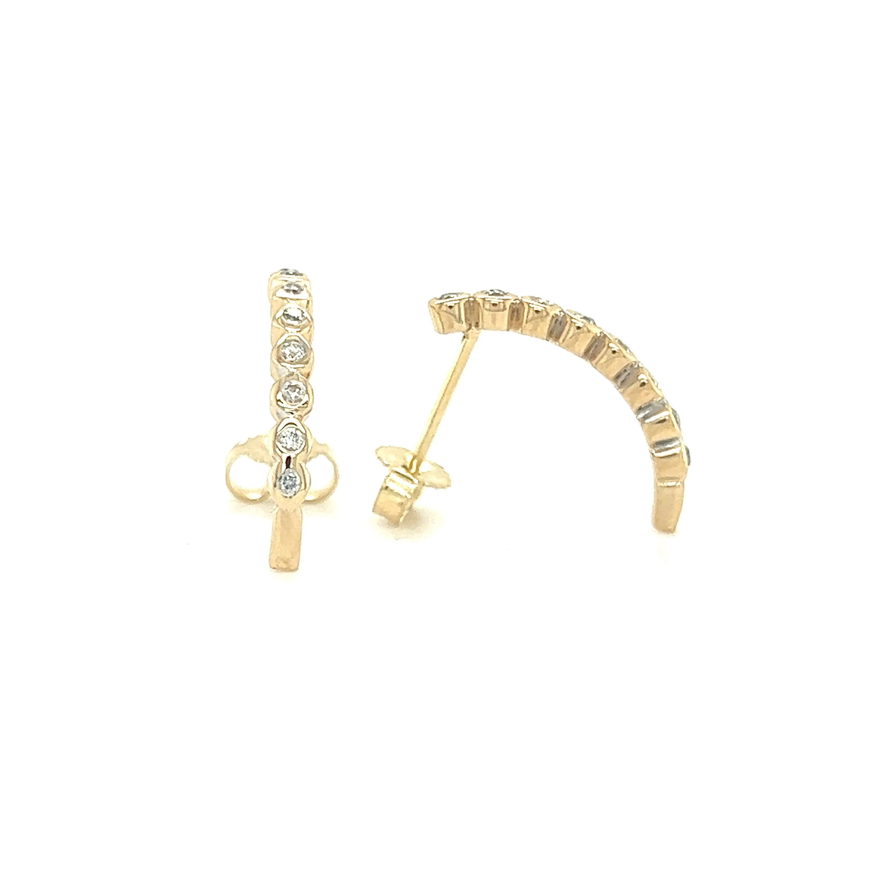 J-Hoop Earrings with Sixteen Diamonds in 14K Yellow Gold