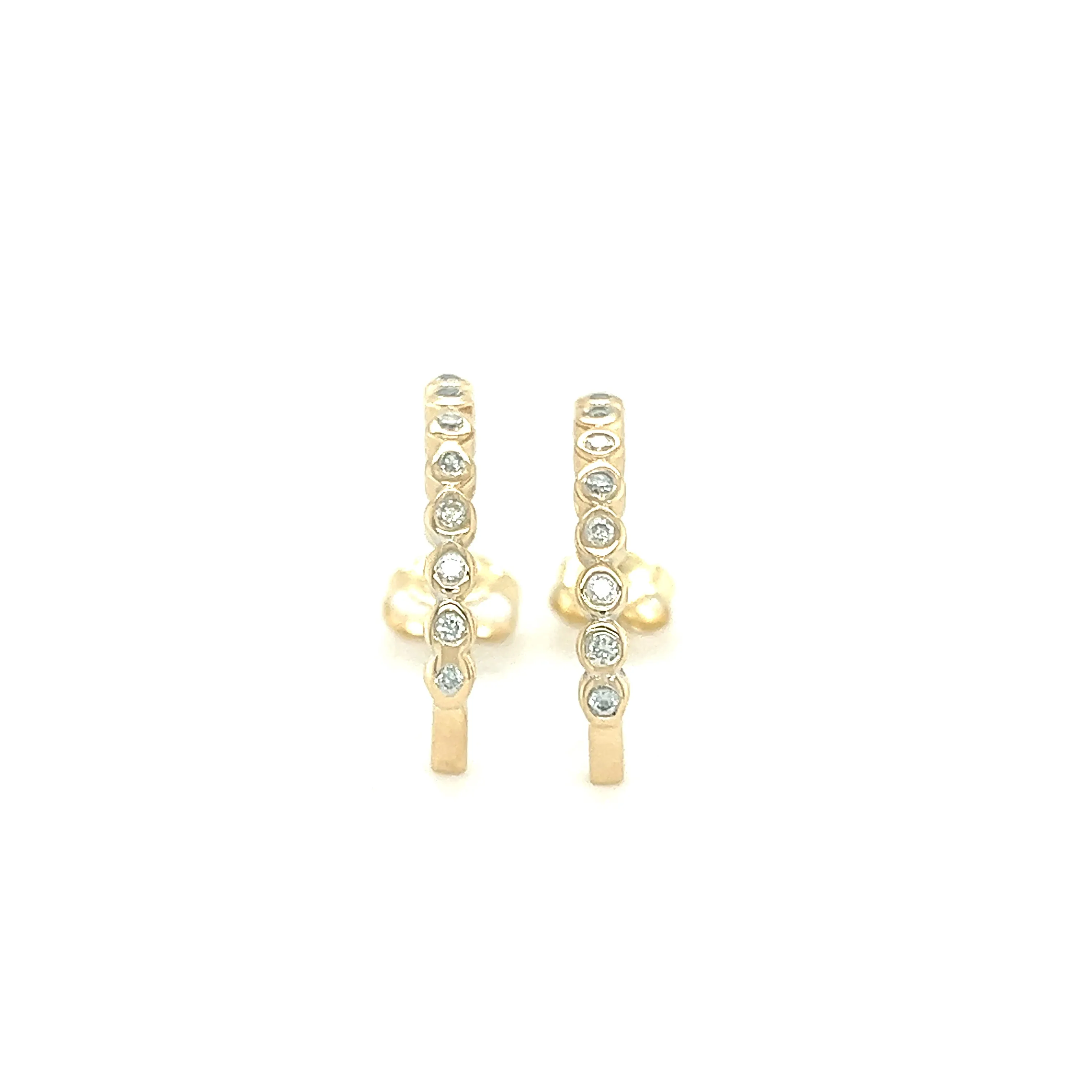 J-Hoop Earrings with Sixteen Diamonds in 14K Yellow Gold