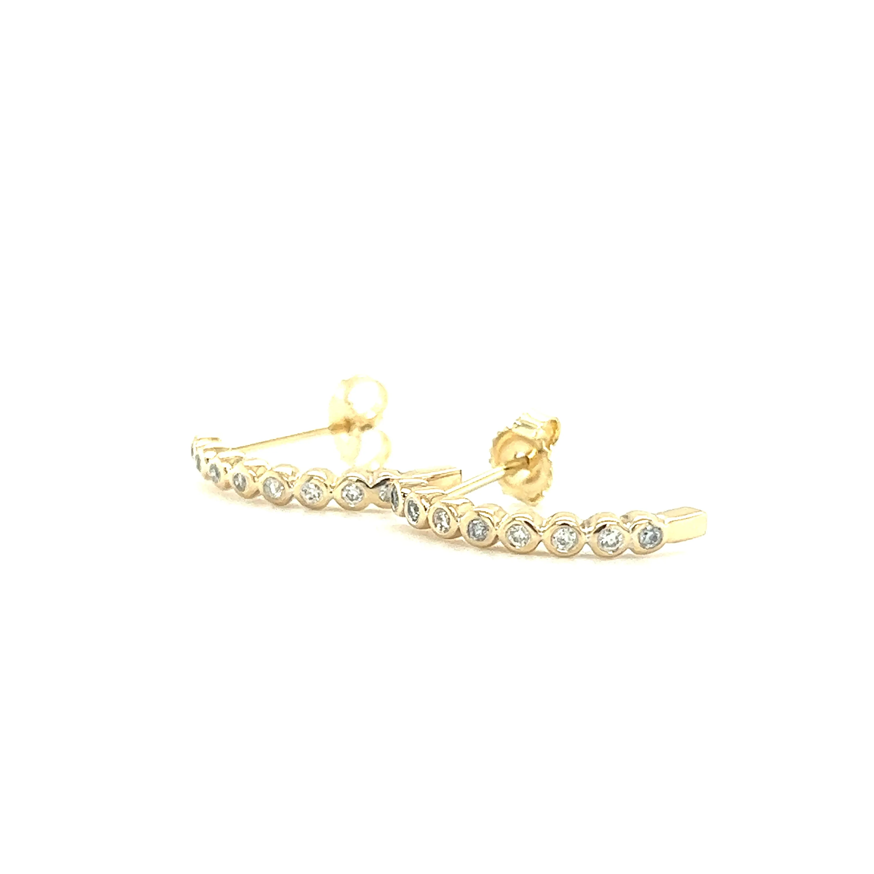 J-Hoop Earrings with Sixteen Diamonds in 14K Yellow Gold