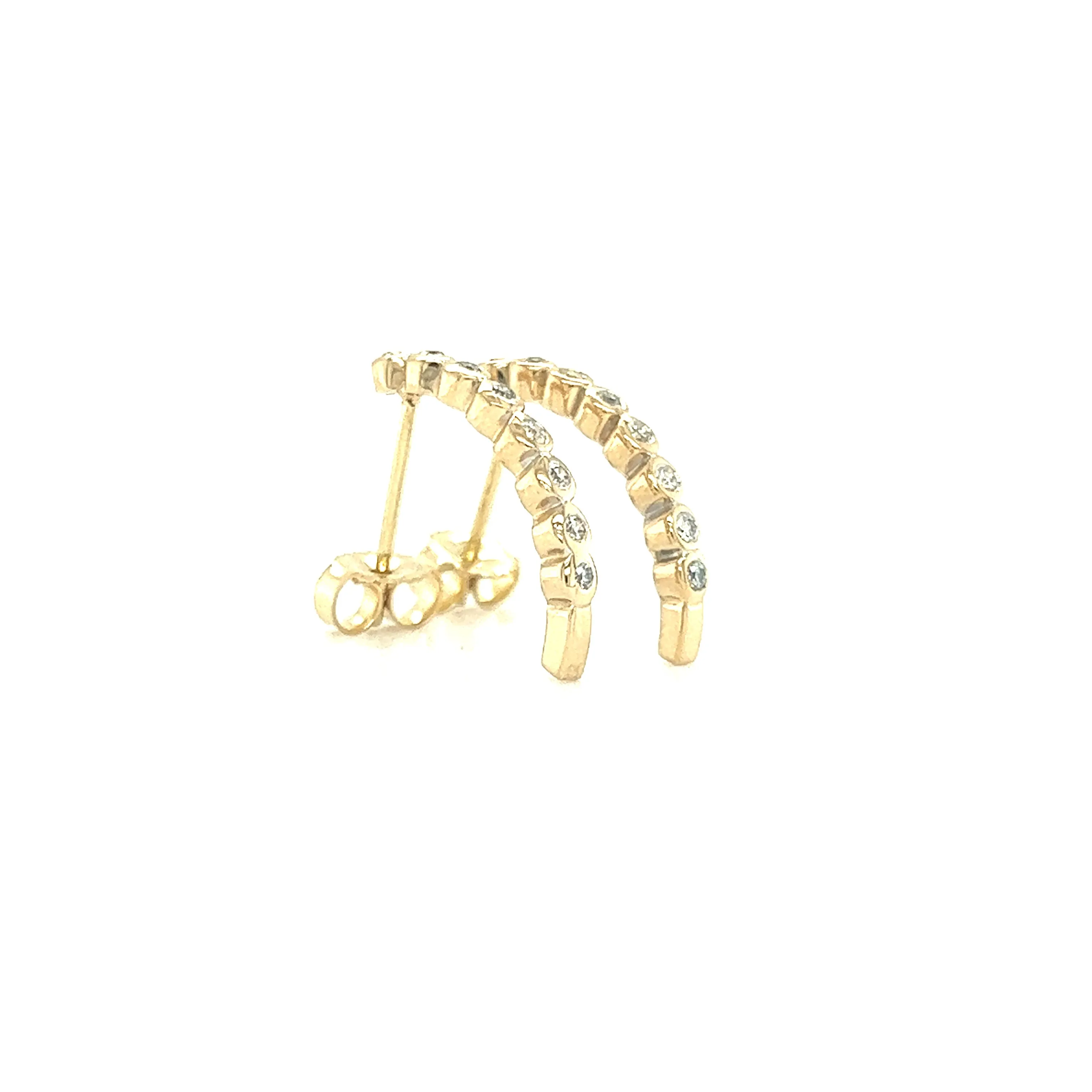 J-Hoop Earrings with Sixteen Diamonds in 14K Yellow Gold